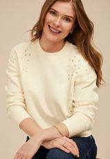 Floral Embroidered Crew Neck Sweatshirt, C8232, small