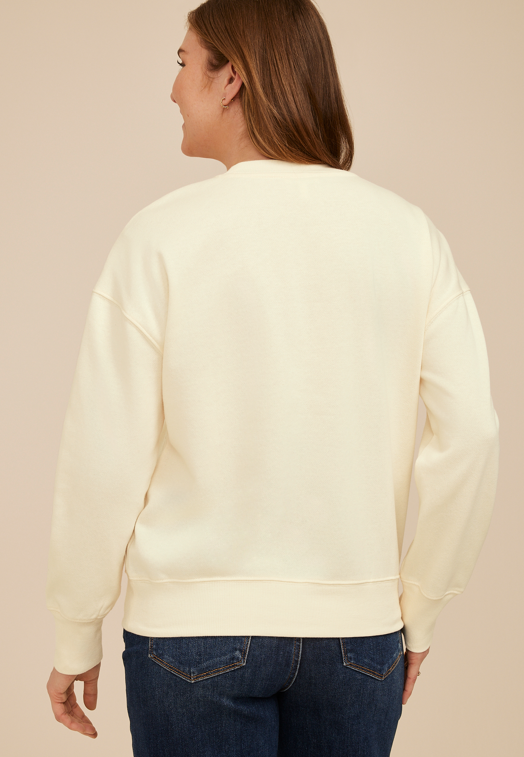 Floral Embroidered Crew Neck Sweatshirt, C8232, large