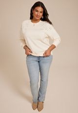 Plus Size Floral Embroidered Crew Neck Sweatshirt, C8232, small