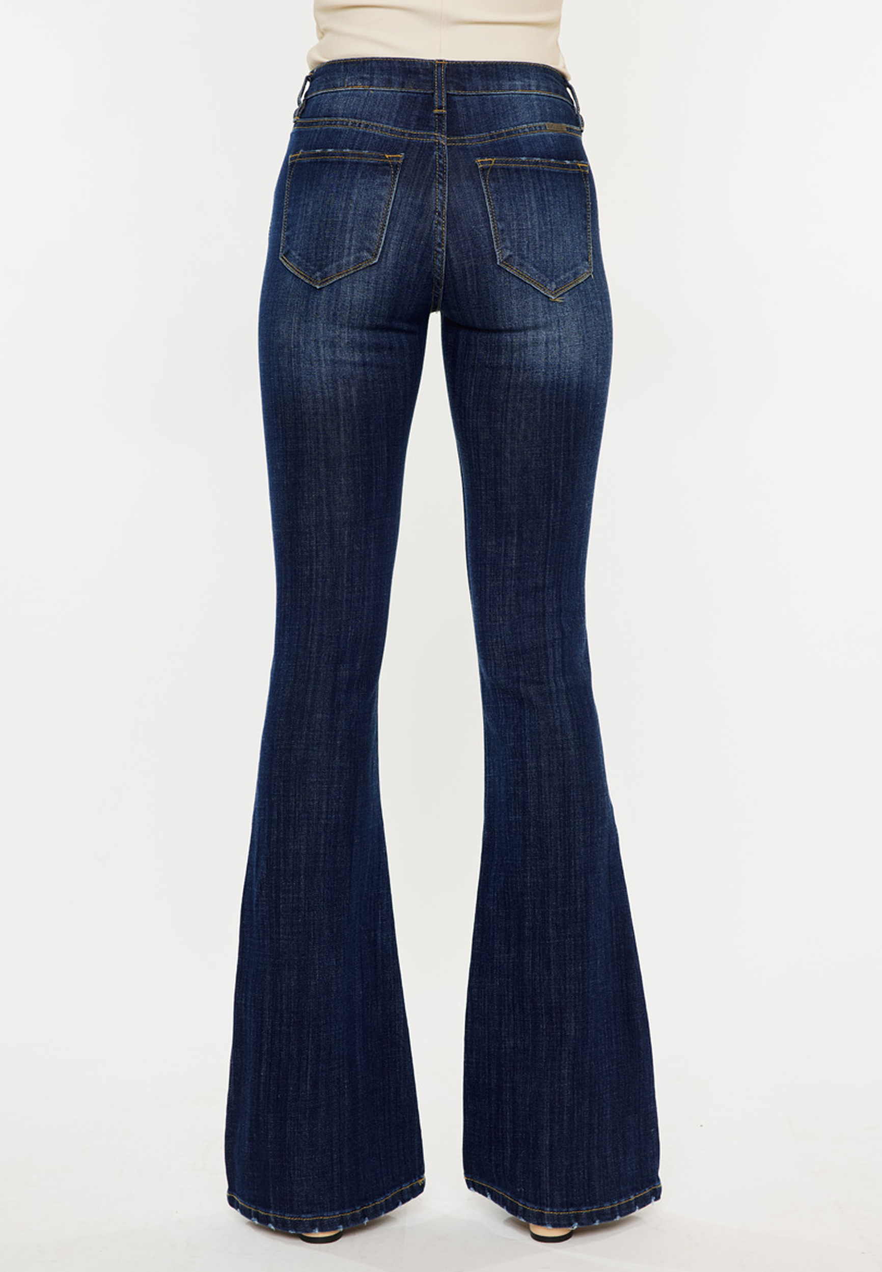 KanCan&trade; Dark Mid Rise Flare Jean, DARK SANDBLAST, large