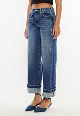 KanCan&trade; High Rise Cuffed Wide Leg Ankle Jean, DARK SANDBLAST, small