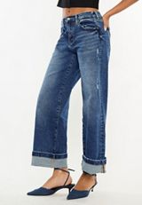 KanCan&trade; High Rise Cuffed Wide Leg Ankle Jean, DARK SANDBLAST, small