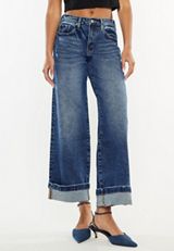 KanCan&trade; High Rise Cuffed Wide Leg Ankle Jean, DARK SANDBLAST, small
