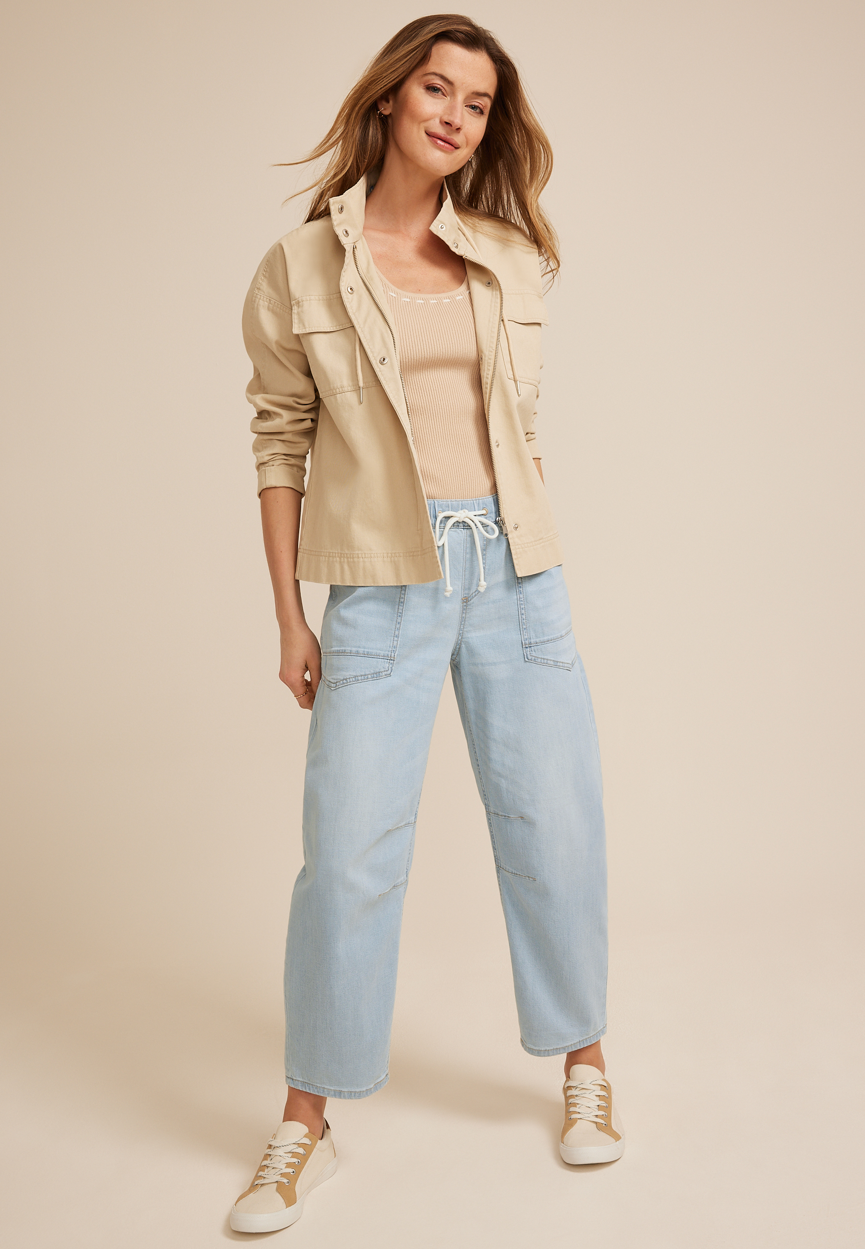 Mid Rise Pull On Knit Barrel Jean, C2806, large