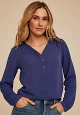 Pleated V Neck Button Front Blouse, C9486, small