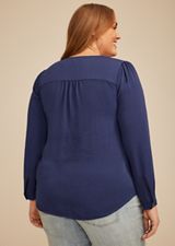 Plus Size Pleated V Neck Button Front Blouse, C9486, small