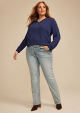 Plus Size Pleated V Neck Button Front Blouse, C9486, small