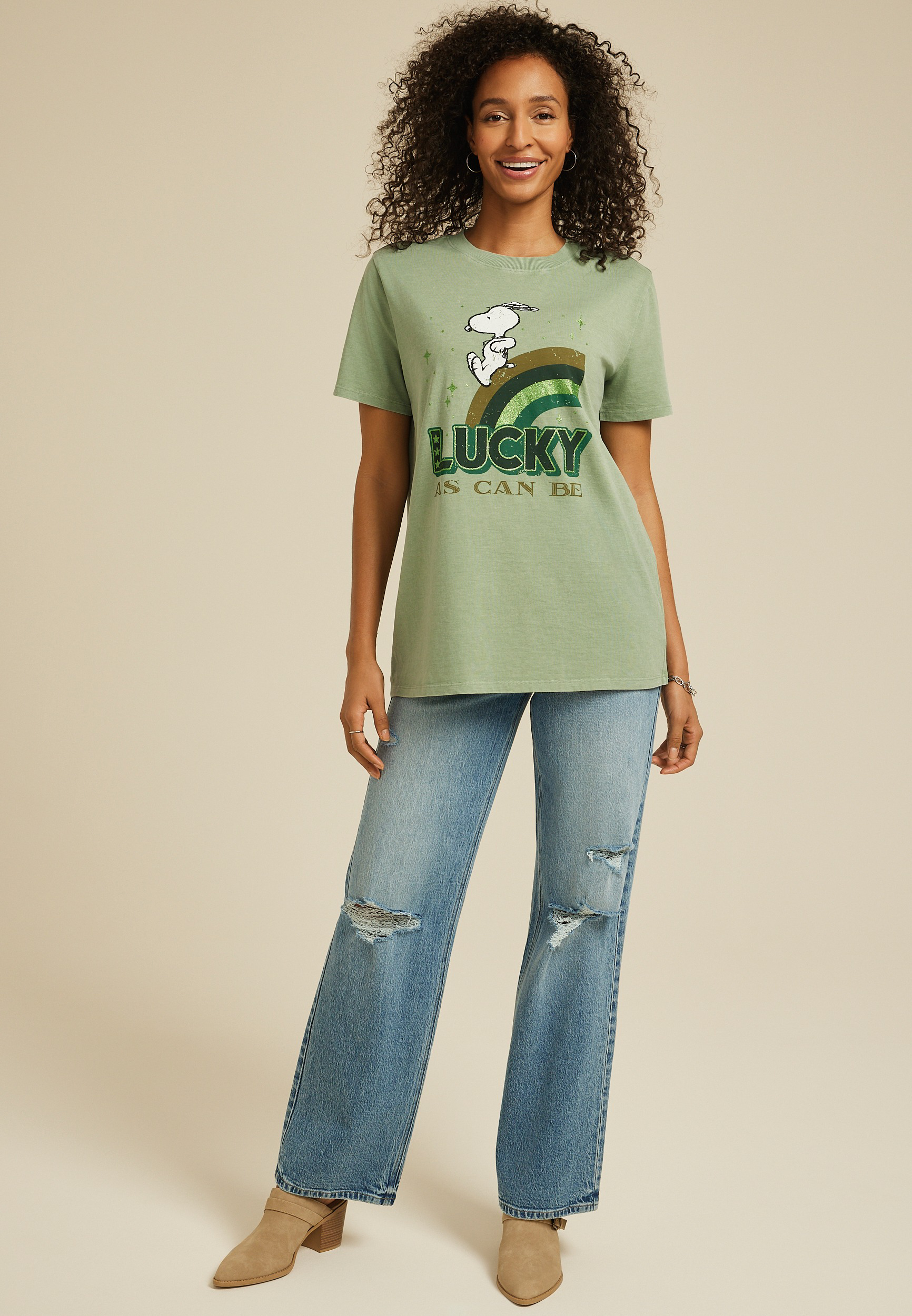 Snoopy Rainbow Oversized Fit Graphic Tee, C1612, large