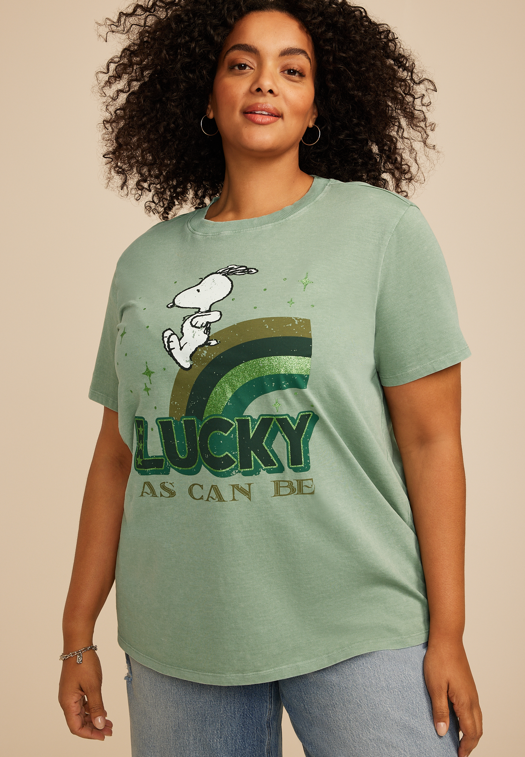 Plus Size Snoopy Rainbow Oversized Fit Graphic Tee