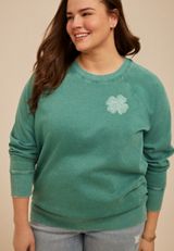 Plus Size Washed Clover Sweatshirt, C9558, small