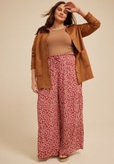 Plus Size Printed Palazzo High Rise Pant, EARTH RED COMBO, small