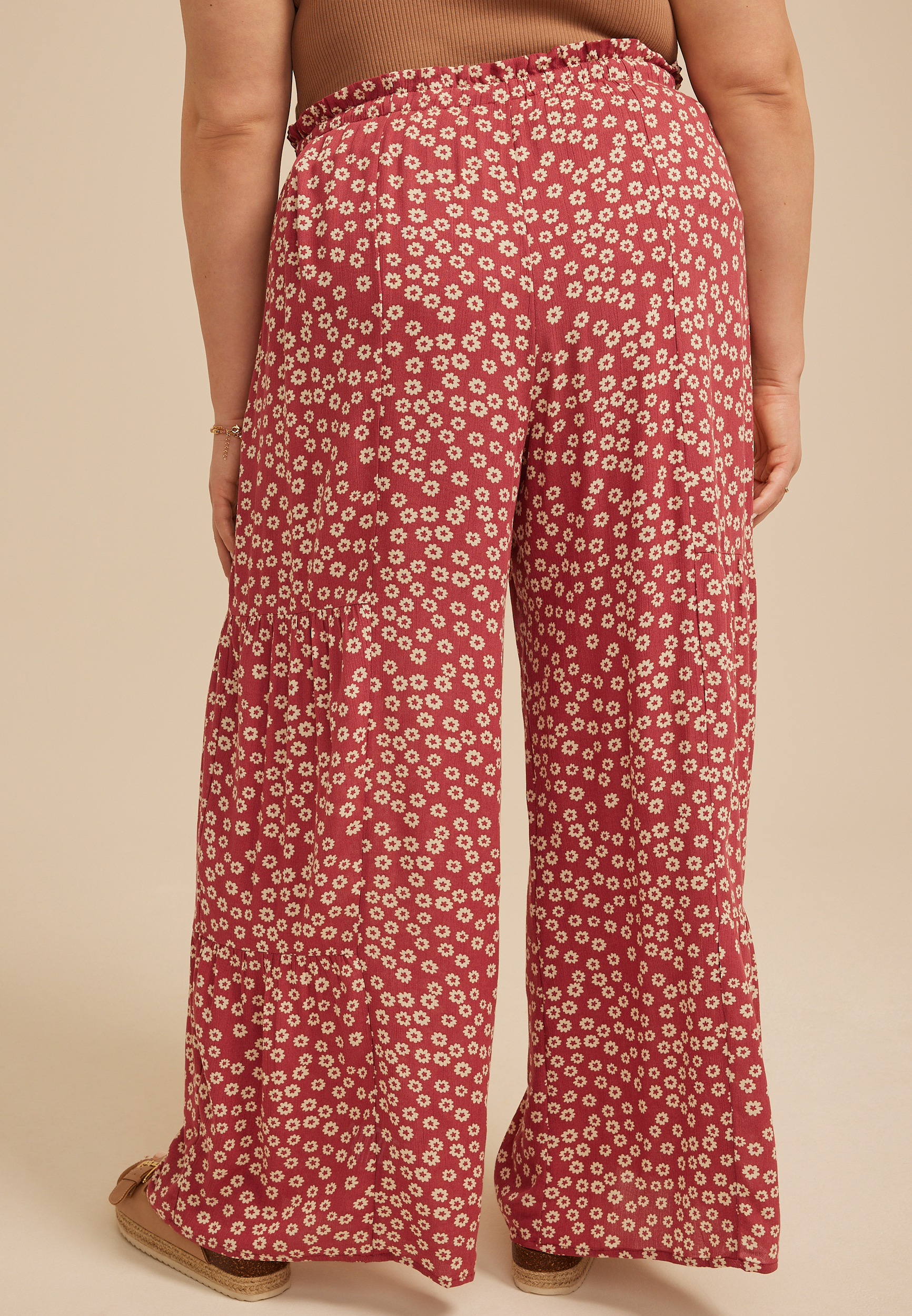 Plus Size Printed Palazzo High Rise Pant, EARTH RED COMBO, large