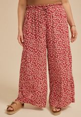Plus Size Printed Palazzo High Rise Pant, EARTH RED COMBO, small