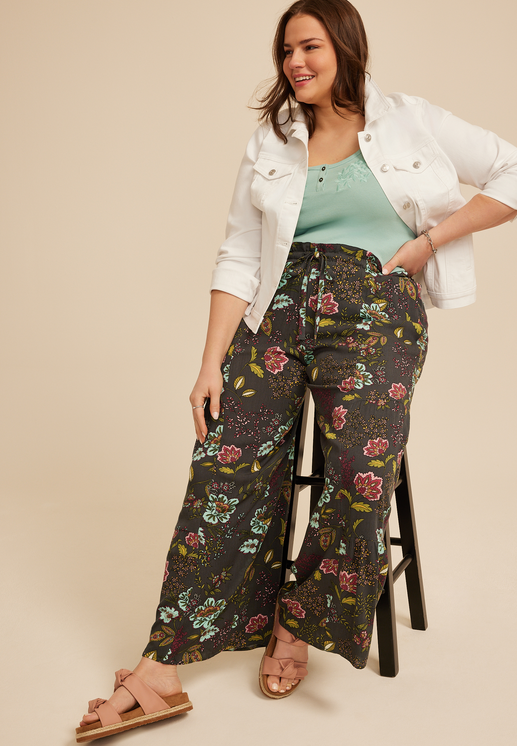 Plus Printed Palazzo High Rise Pant