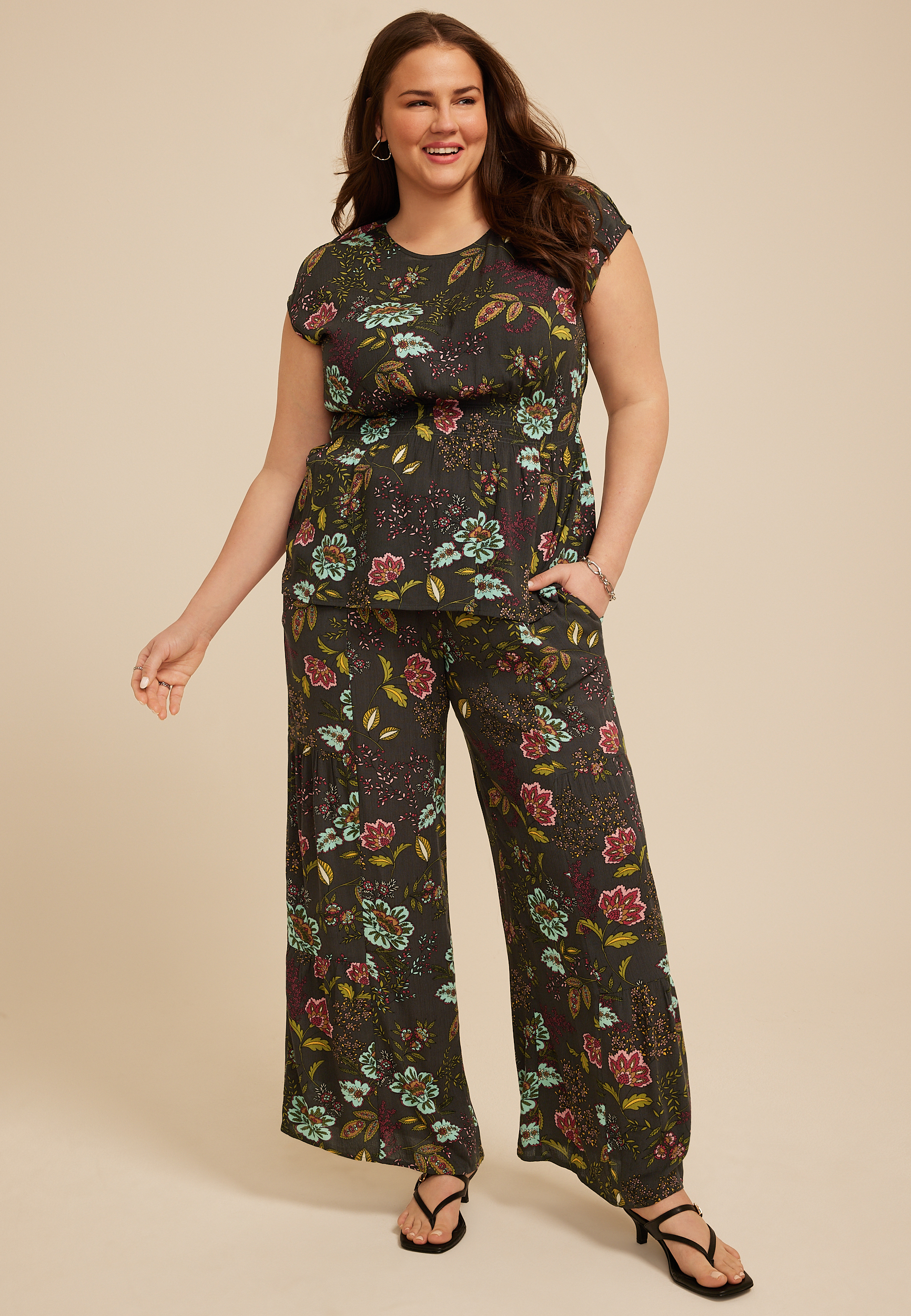 Plus Printed Palazzo High Rise Pant