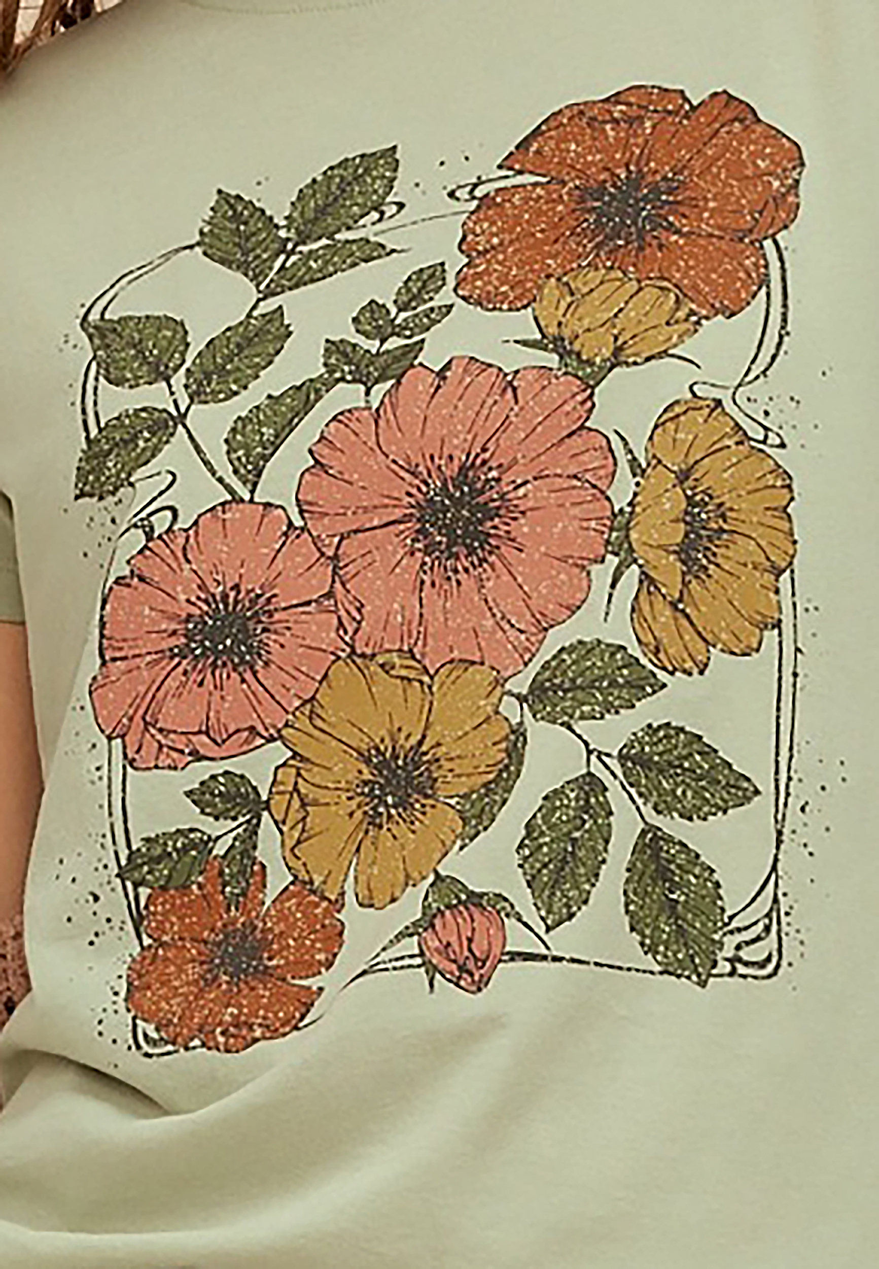Vintage Floral Classic Fit Graphic Tee, SWAMP, large