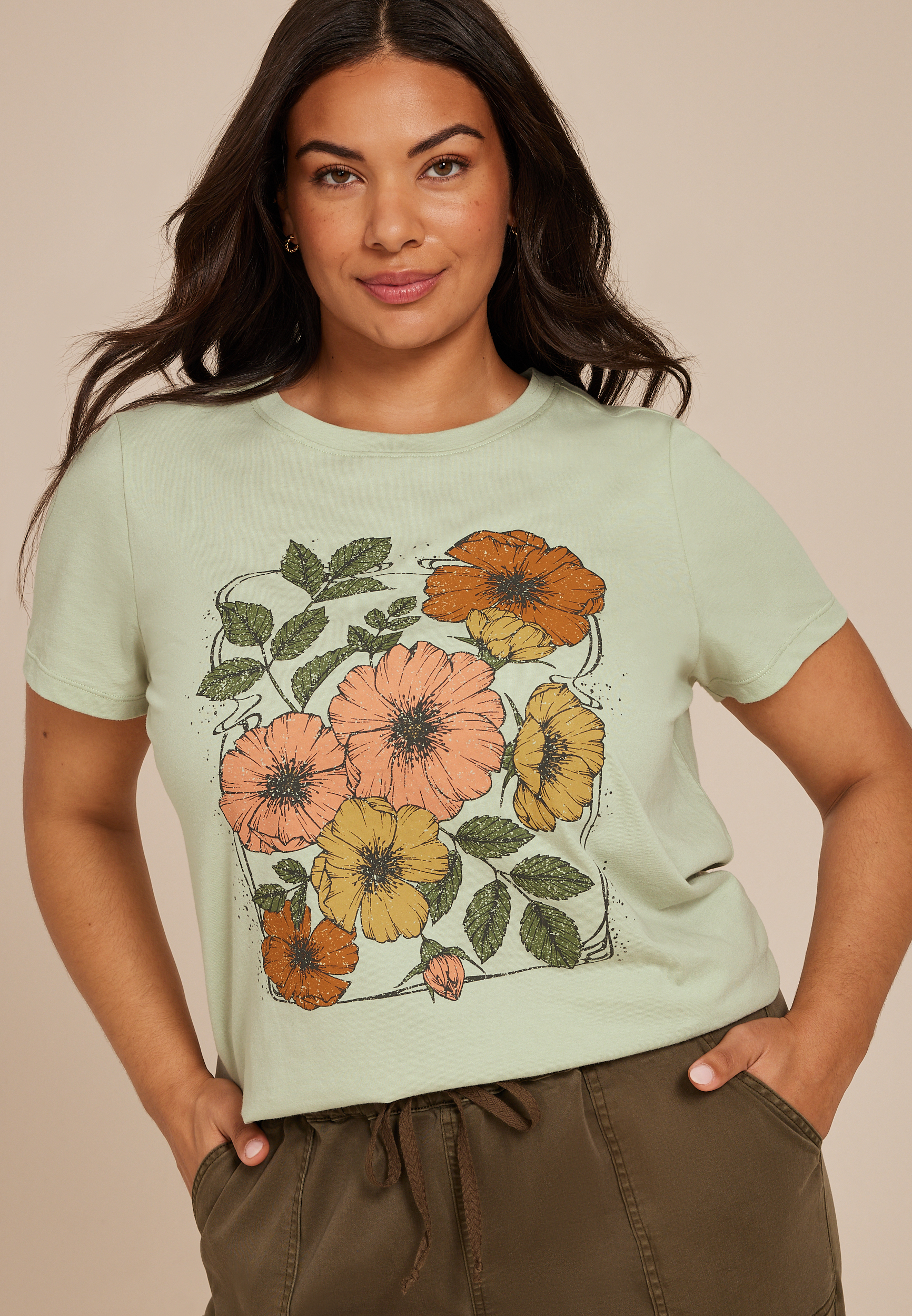 Plus Size Vintage Floral Classic Fit Graphic Tee