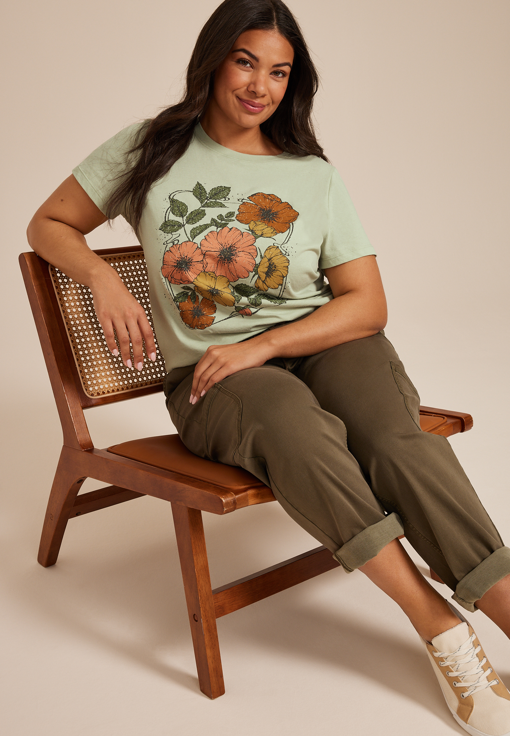 Plus Size Vintage Floral Classic Fit Graphic Tee, SWAMP, large