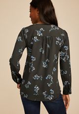 Floral Pleated V Neck Button Front Blouse, C9765, small