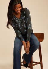 Floral Pleated V Neck Button Front Blouse, C9765, small