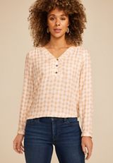 Pleated V Neck Button Front Blouse, C5872, small