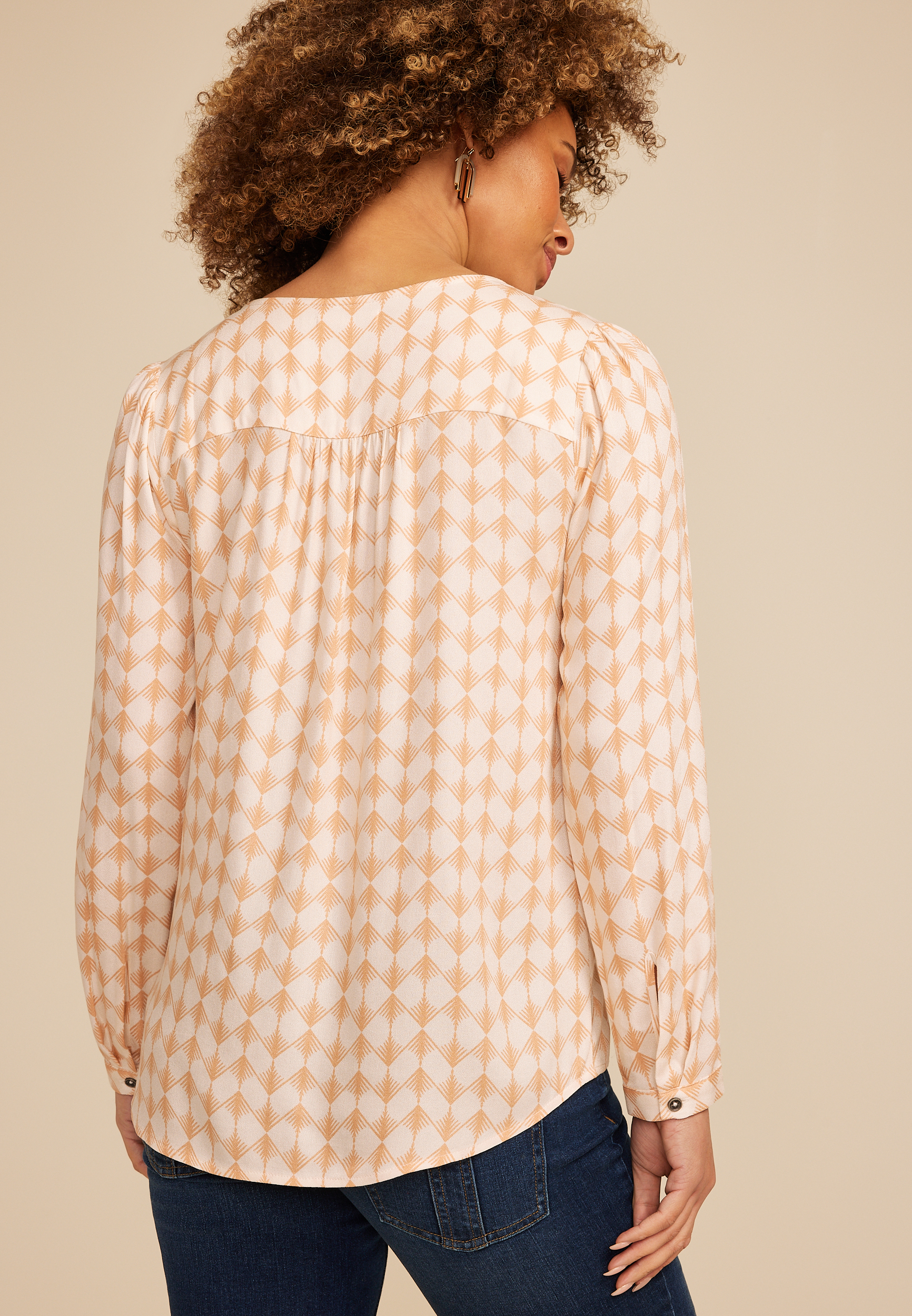 Pleated V Neck Button Front Blouse, C5872, large