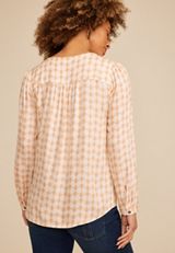 Pleated V Neck Button Front Blouse, C5872, small