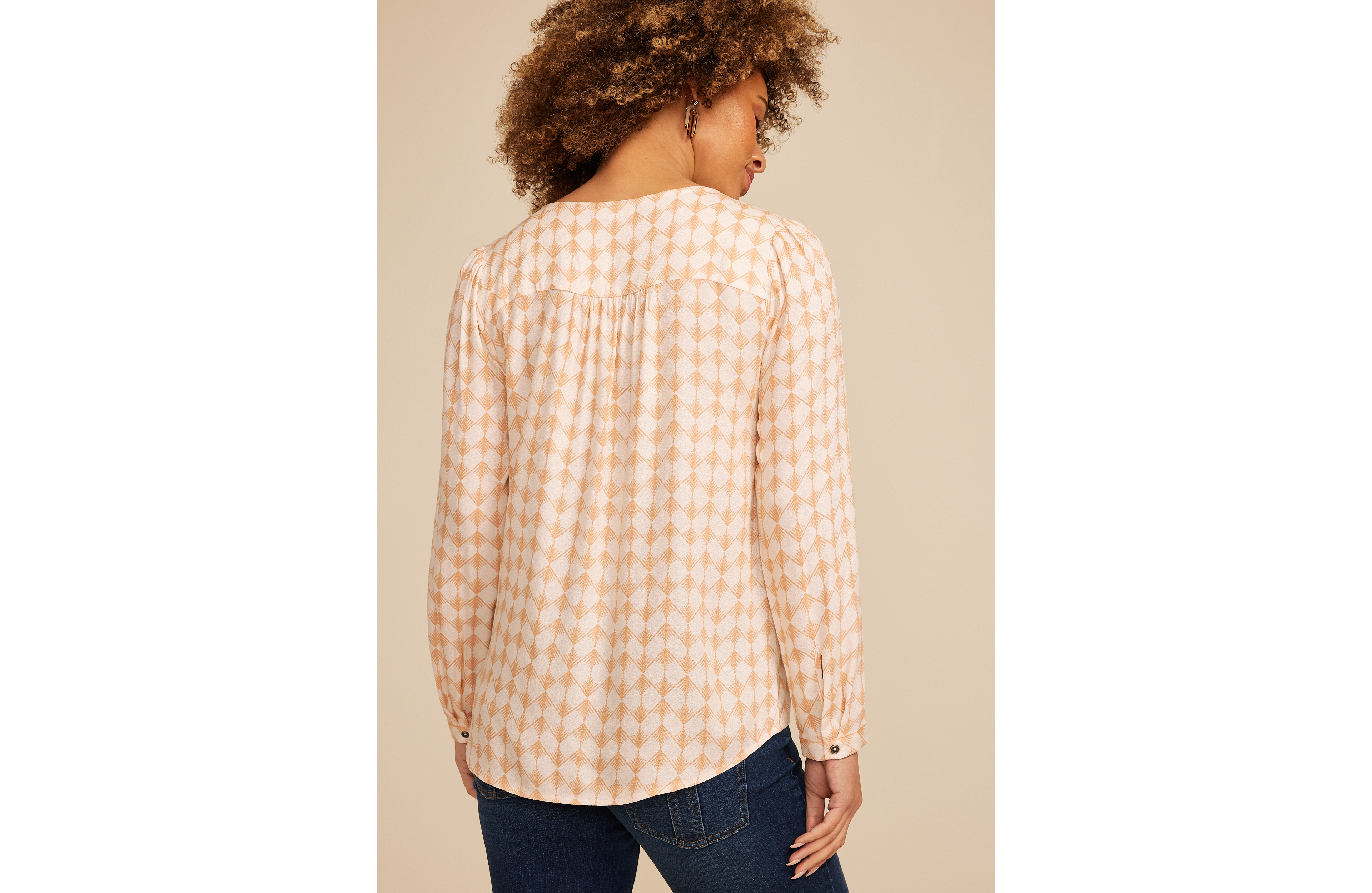 Pleated V Neck Button Front Blouse