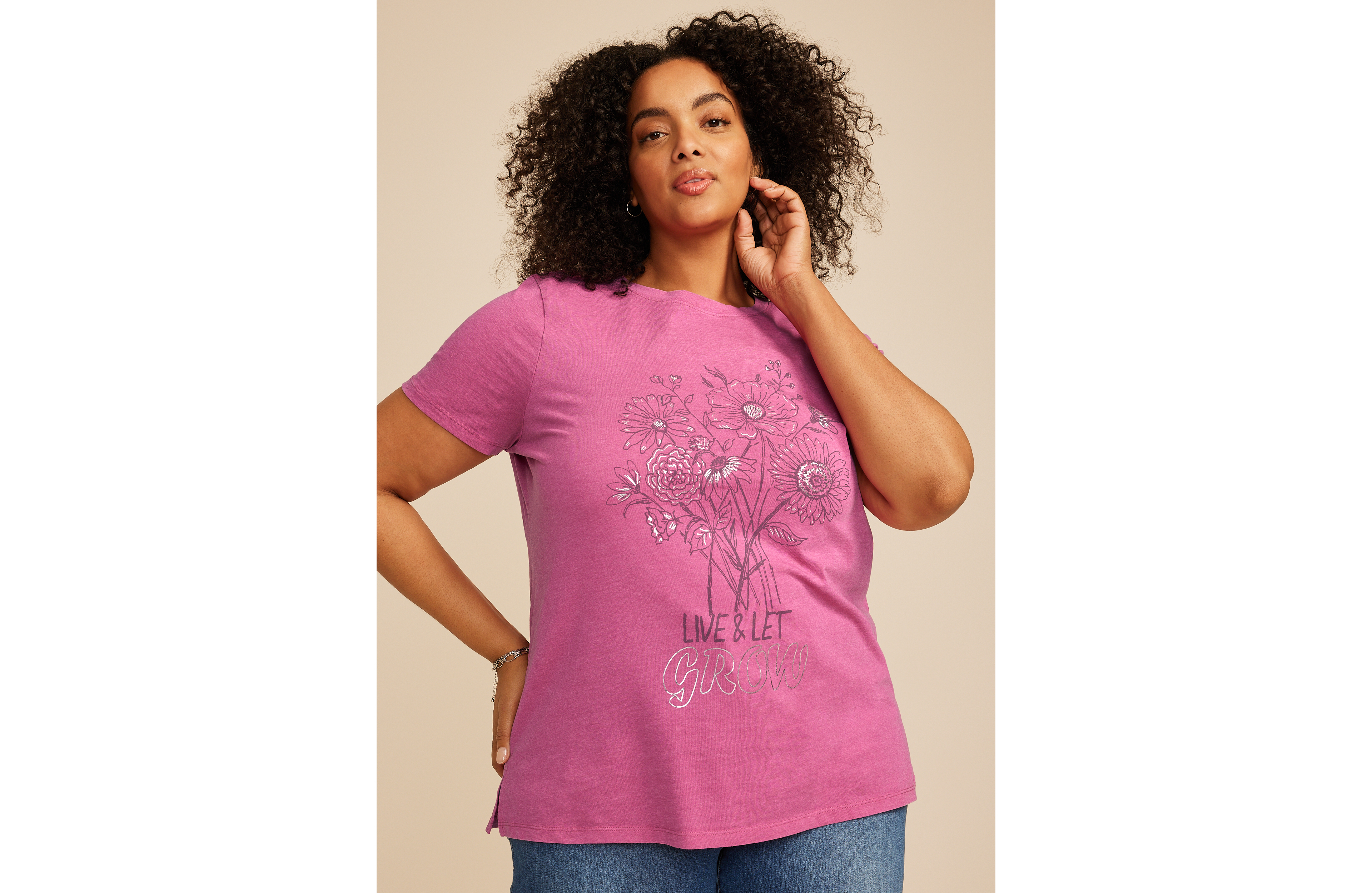 Plus Live And Let Grow Floral Classic Fit Graphic Tee