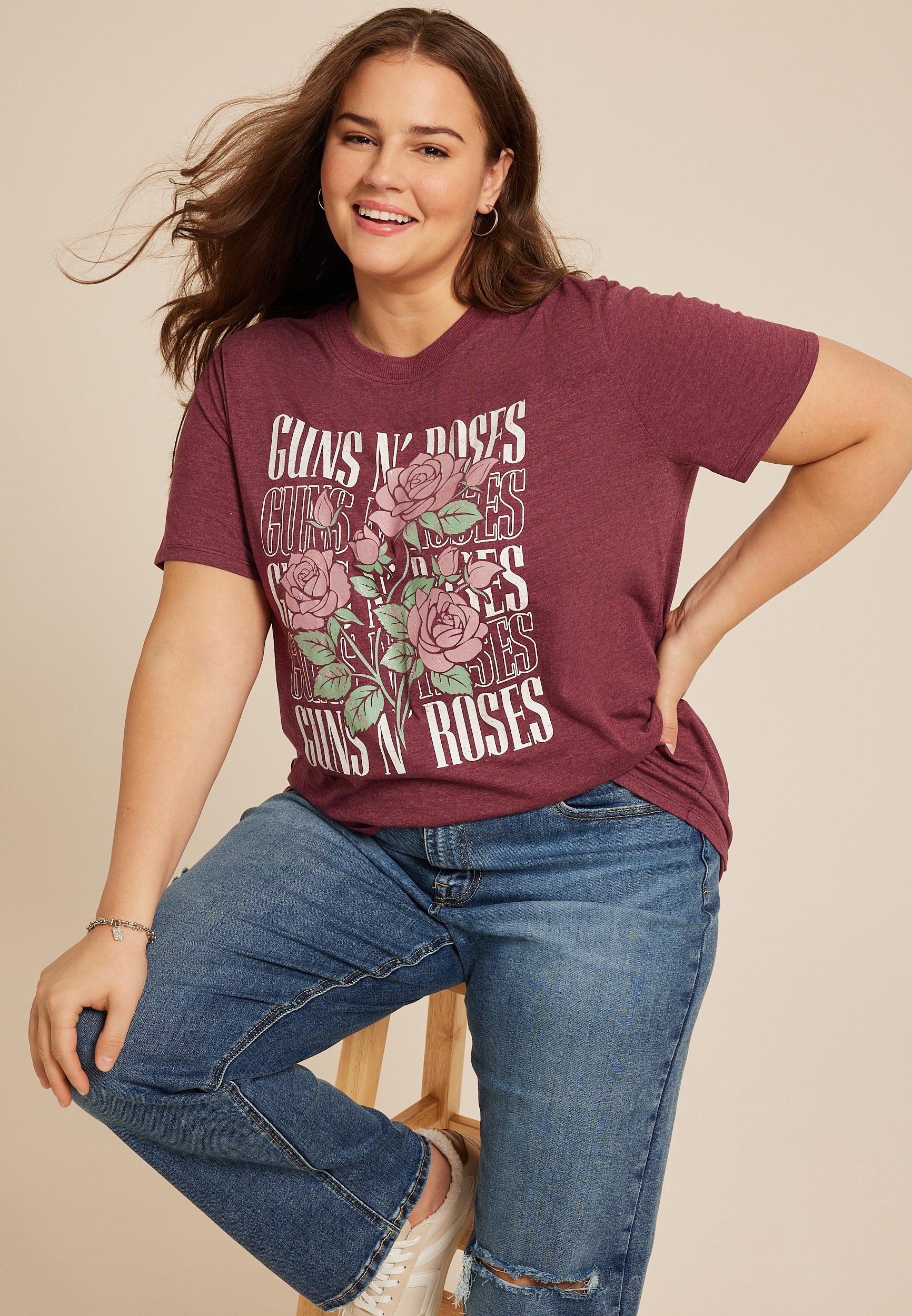 Plus Size Guns N  Roses Oversized Fit Graphic Tee, C830, large