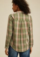 Washed Olive Plaid Button Down Shirt, C1829, small