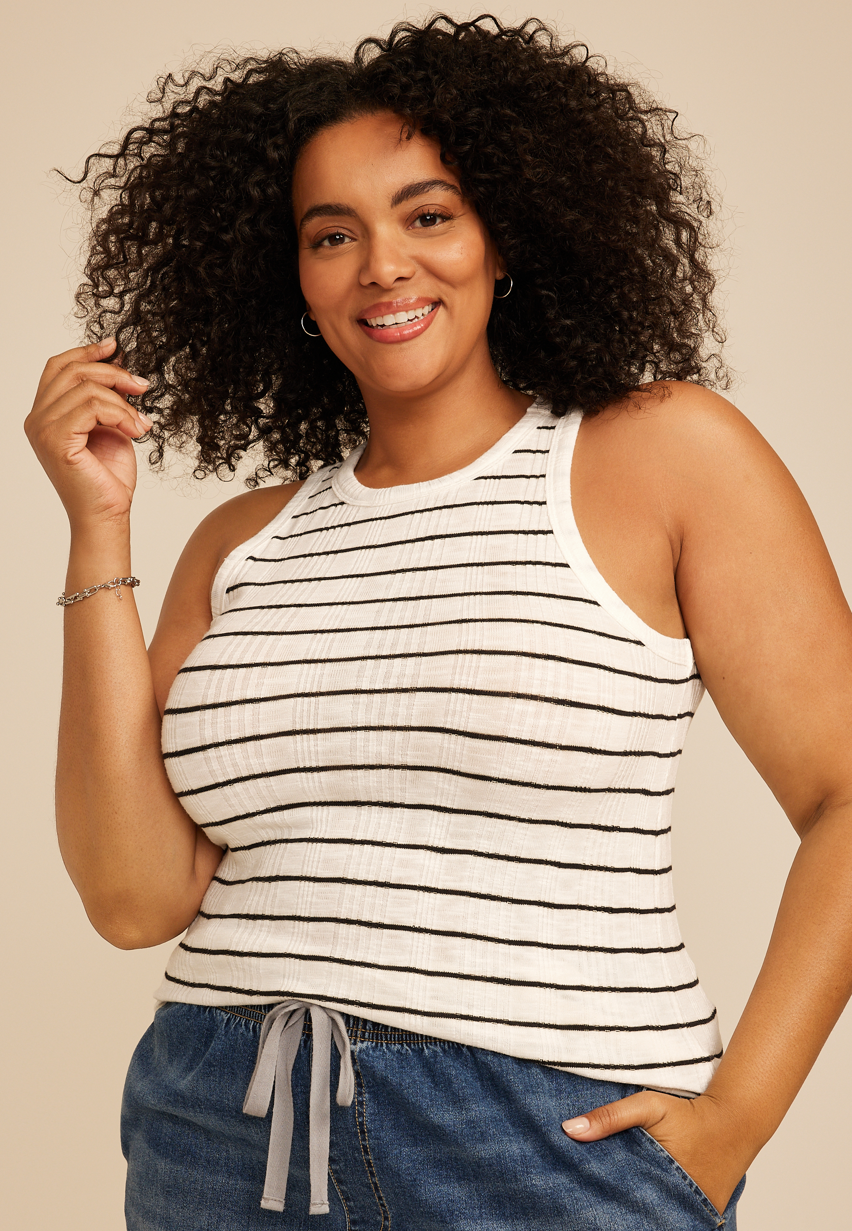 Plus Size 24/7 Variegated Striped Ribbed Highline Tank Top