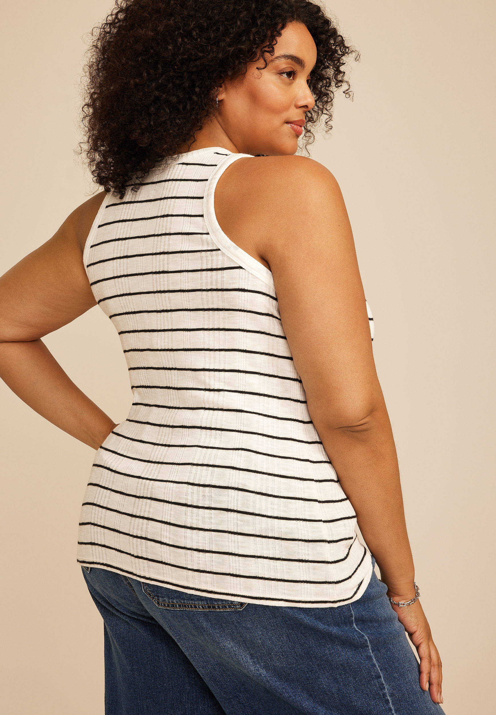 Plus Size 24/7 Variegated Striped Ribbed Highline Tank Top, C2380, large