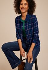 Plaid Crochet Back Button Front Shirt, C3942, small