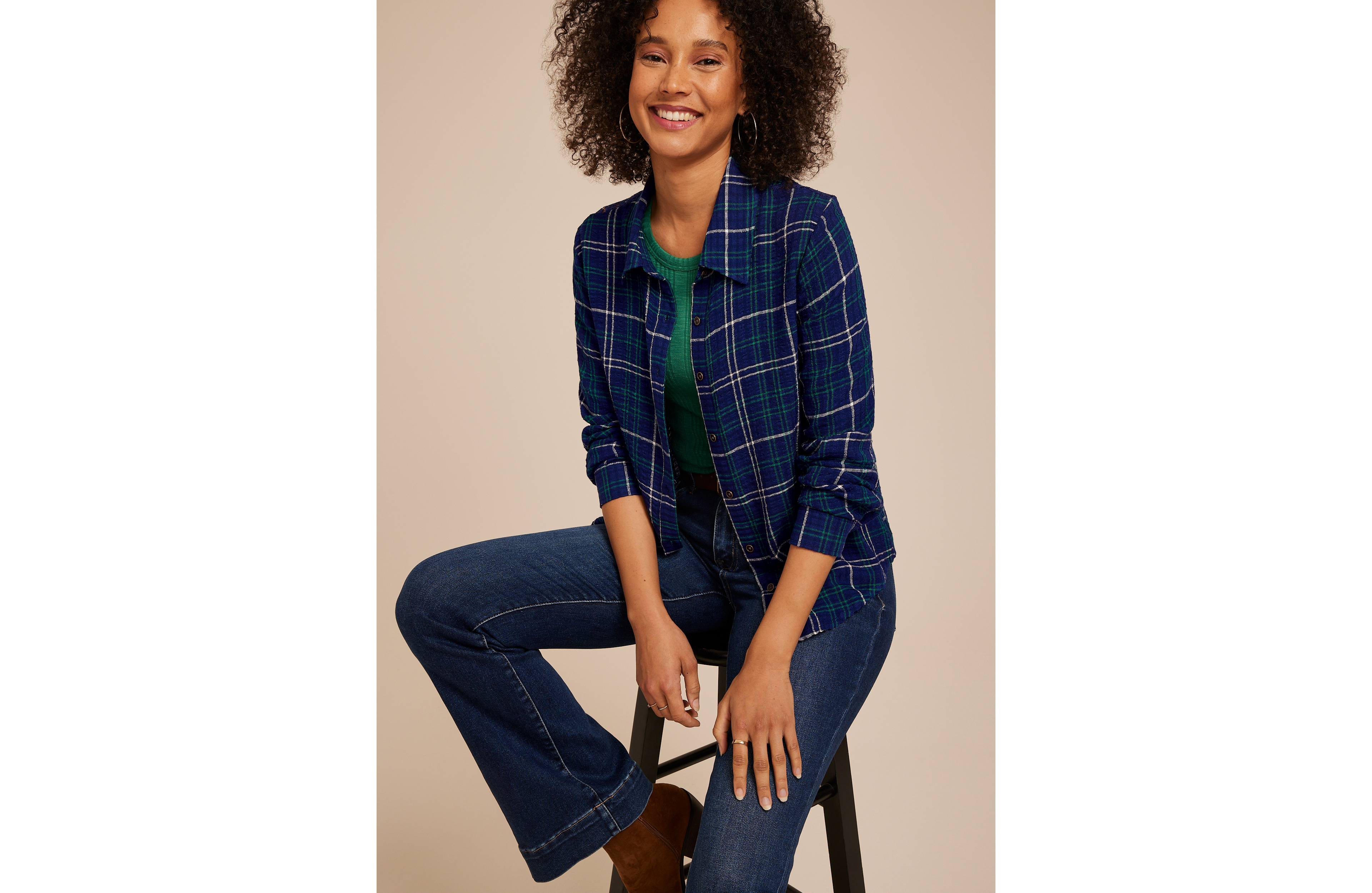 Plaid Crochet Back Button Front Shirt