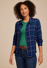 Plaid Crochet Back Button Front Shirt, C3942, small