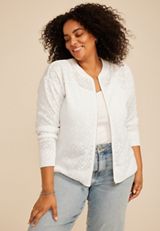 Plus Size Diamond Pointelle Knit Zip Front Cardigan, C9298, small