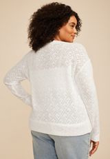 Plus Size Diamond Pointelle Knit Zip Front Cardigan, C9298, small