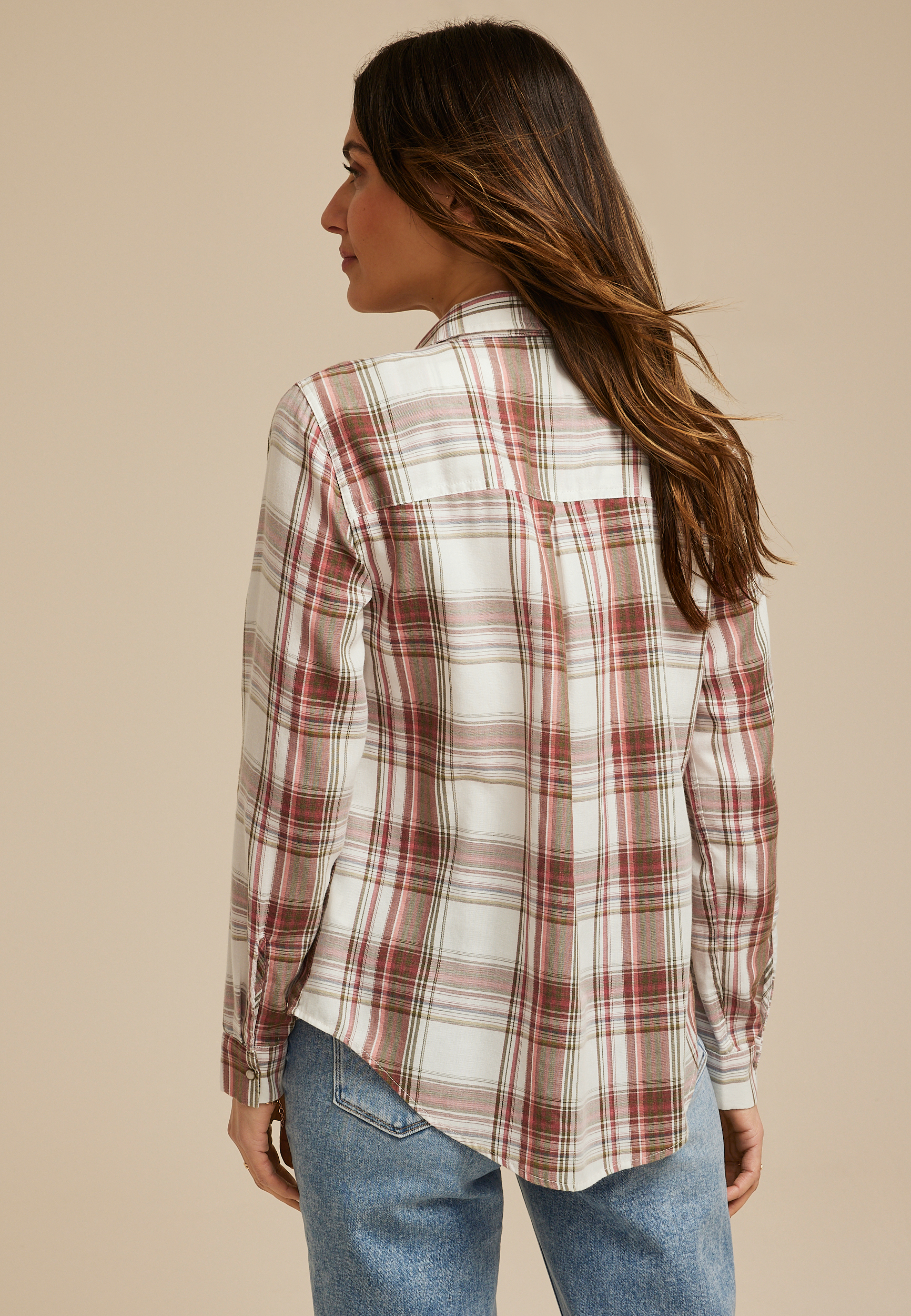 Washed Plaid Button Down Shirt, C1524, large