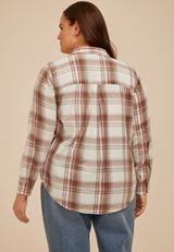 Plus Size Washed Plaid Button Down Shirt, C1524, small