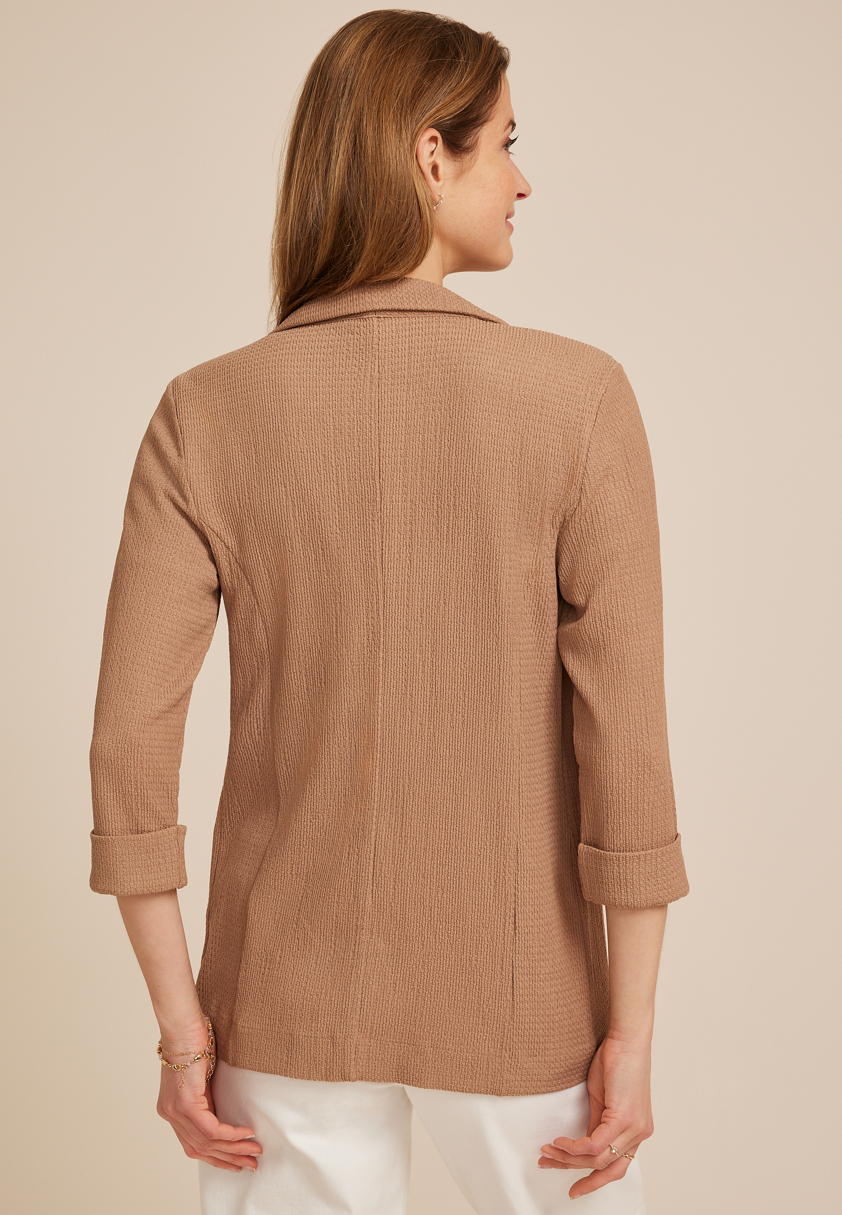 Textured Versa 3/4 Sleeve Blazer, AMPHORA, large