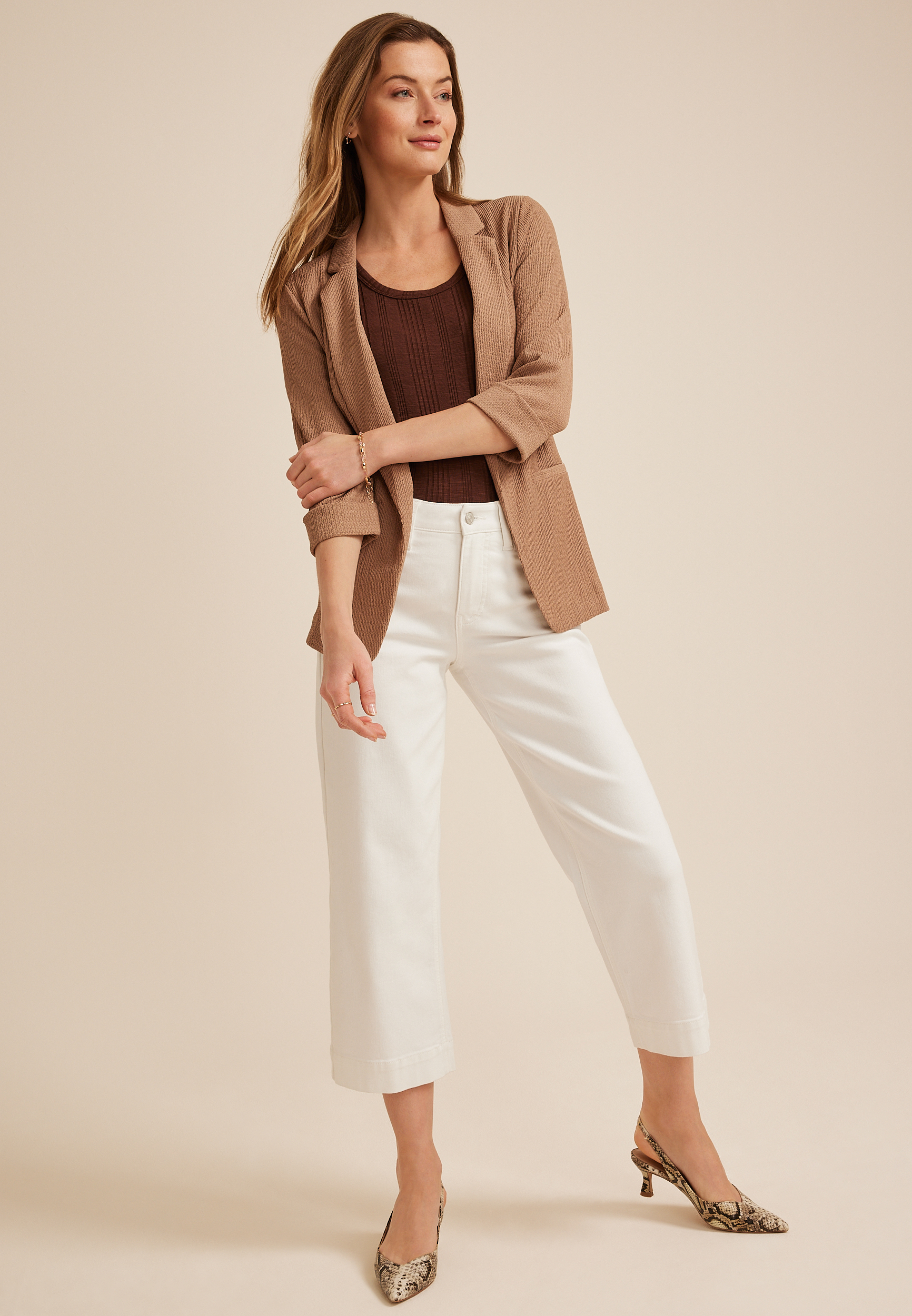 Textured Versa 3/4 Sleeve Blazer, AMPHORA, large
