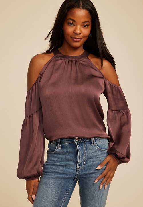 Halter Neck Cold Shoulder Blouse | maurices