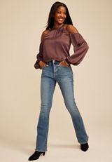Halter Neck Cold Shoulder Blouse, PURPLE MOSS, small