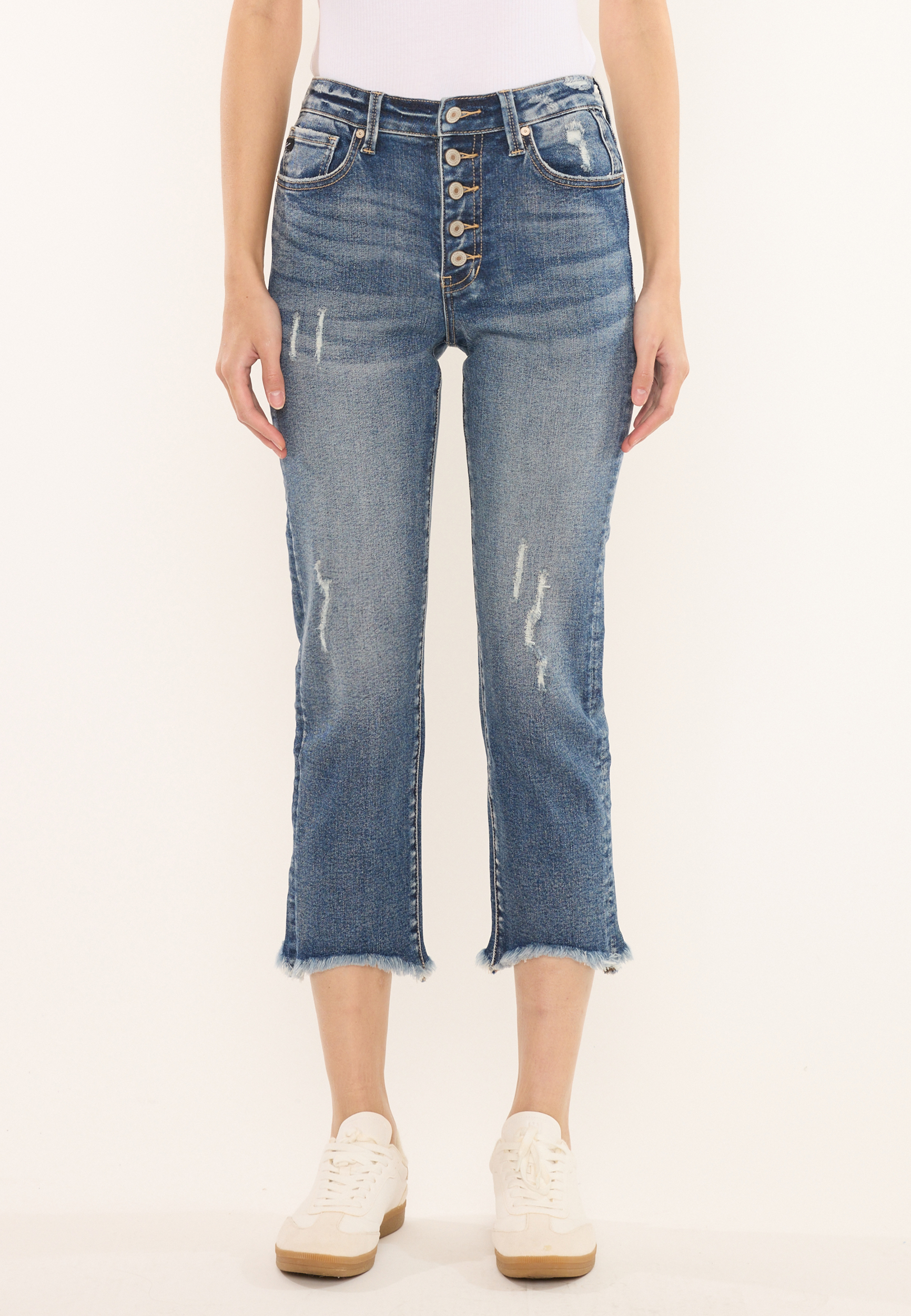 KanCan&trade; High Rise Frayed Hem Button Fly Cropped Jean, C3337, large