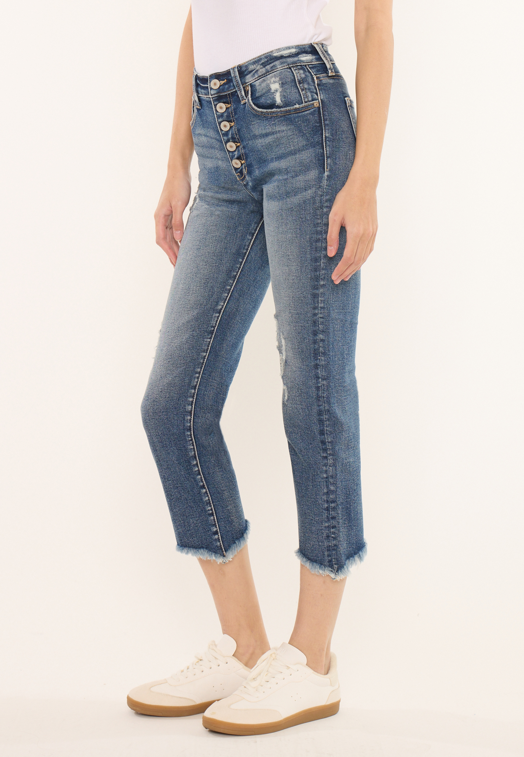 KanCan&trade; High Rise Frayed Hem Button Fly Cropped Jean, C3337, large