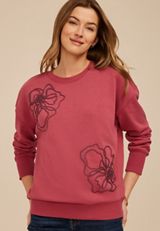 Soutache Floral Embroidered Crew Neck Sweatshirt, C194, small