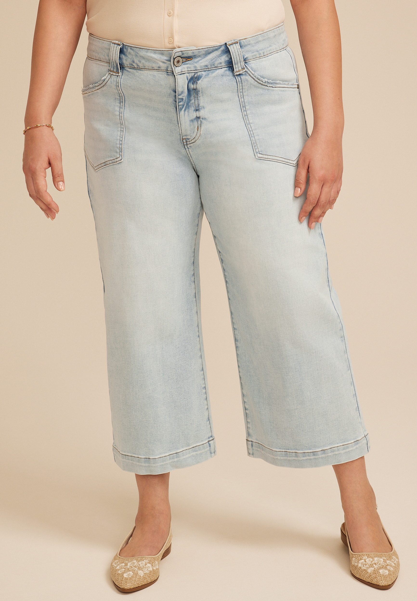 Plus Size KanCan&trade; High Rise Patch Pocket Wide Leg Cropped Jean, C2806, large