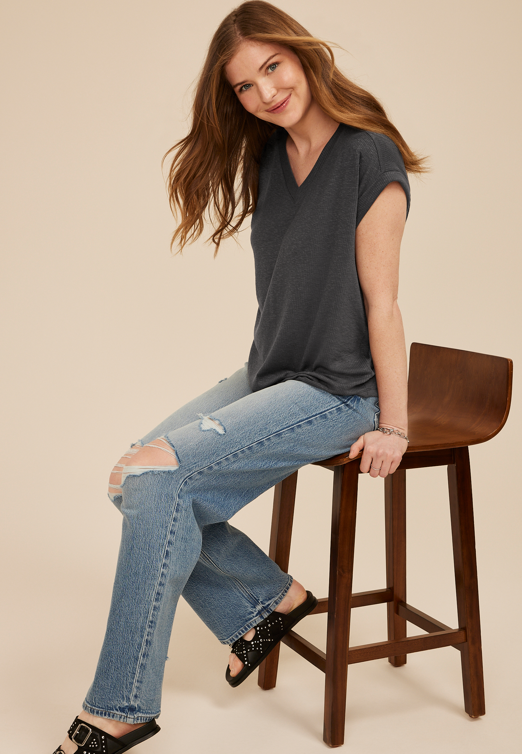 24/7 Berkley V Neck Short Sleeve Tee, C4033, large