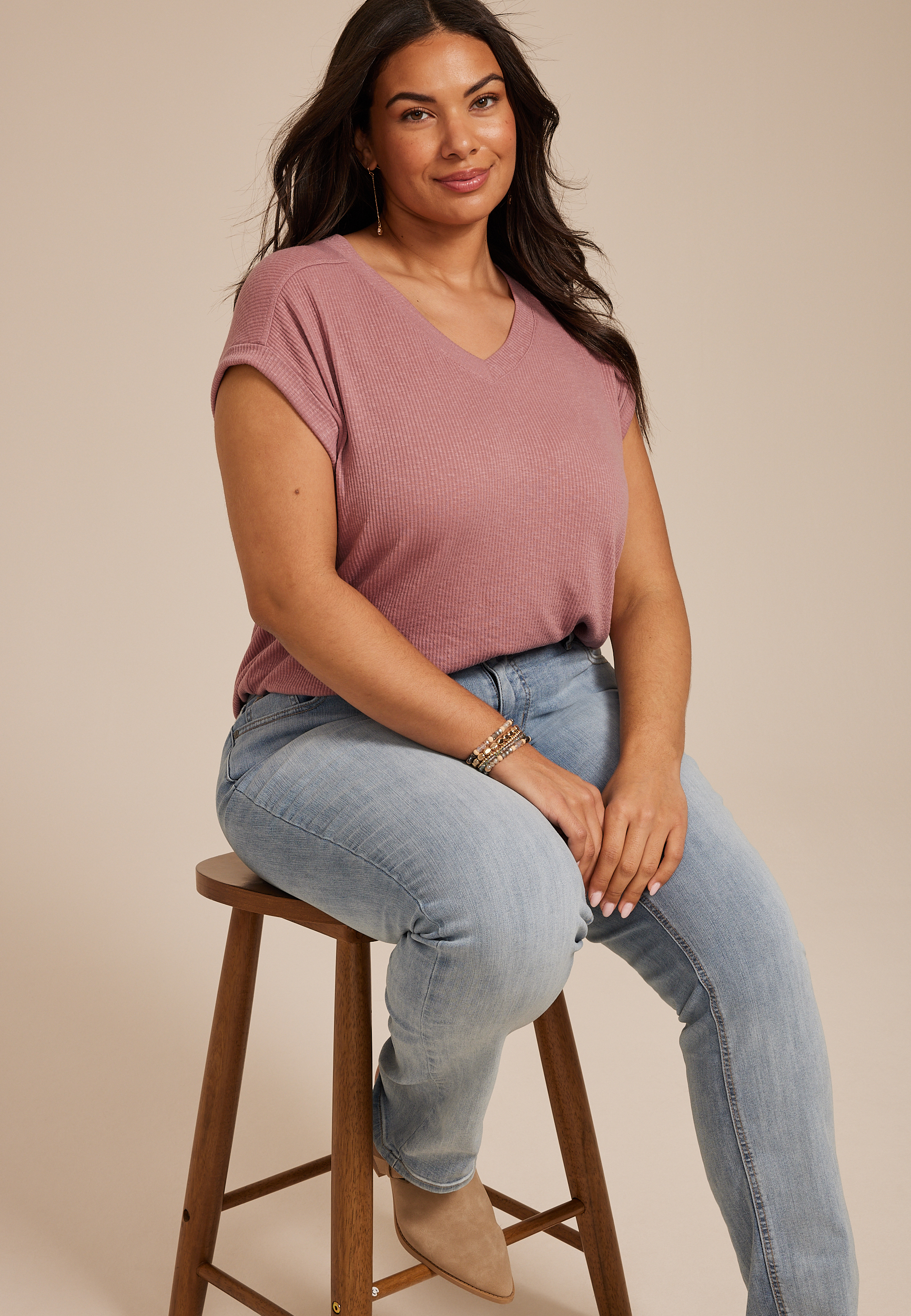Plus Size 24/7 Berkley V Neck Short Sleeve Tee, C1395, large